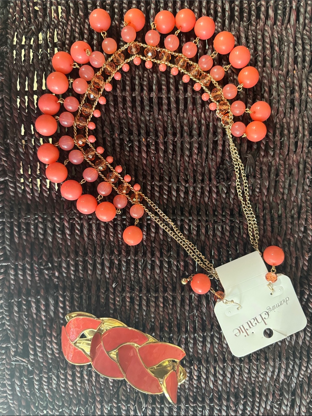 J.Crew Style Coral Beaded Statement Necklace and Bracelet Set